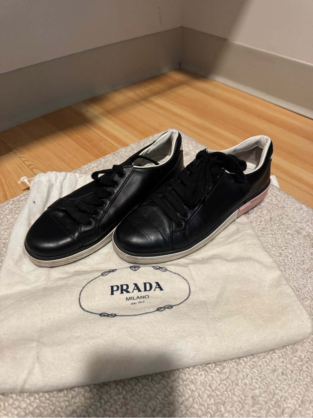 Prada Woman’s Black Leather Low-Top Sneakers